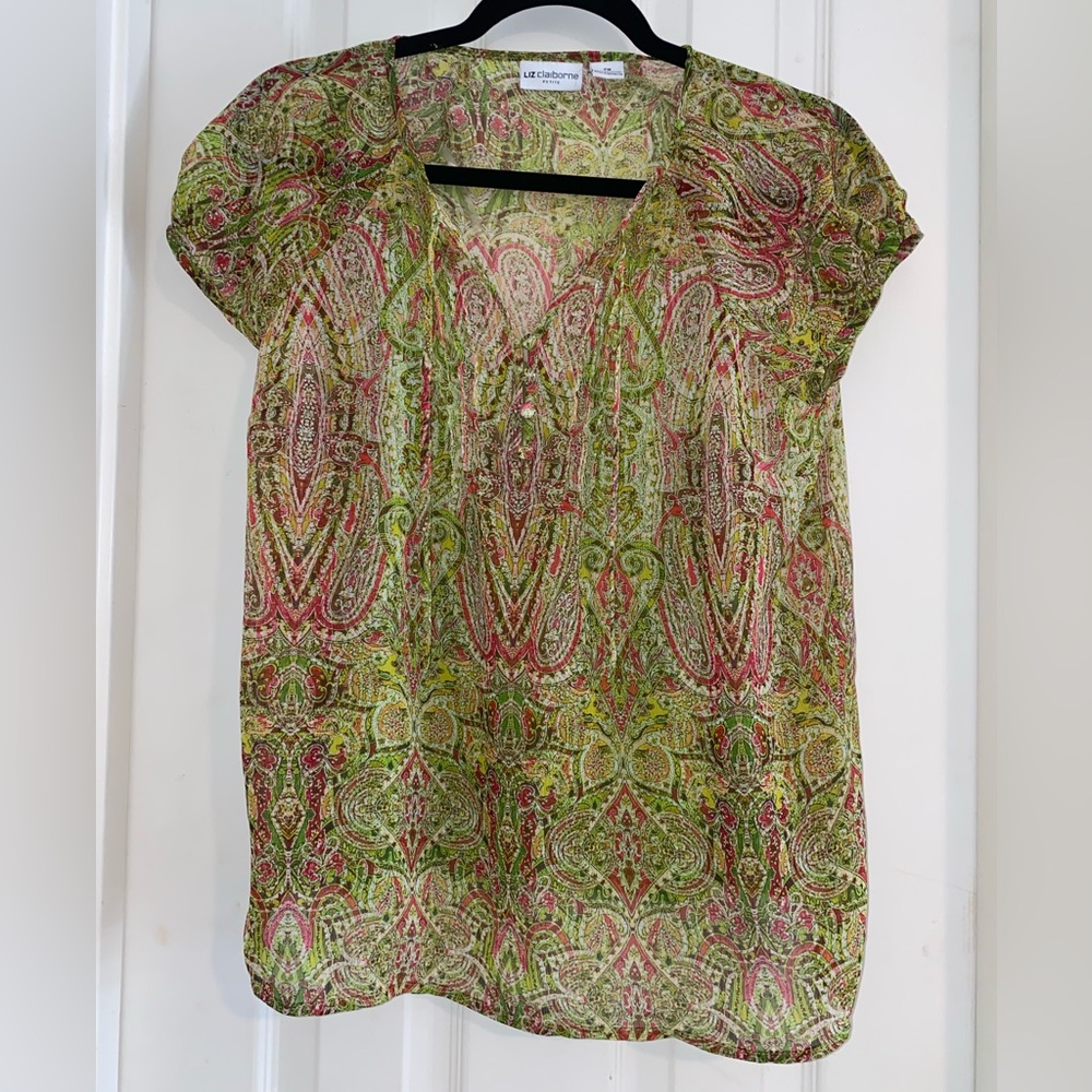 Liz Claiborne Green and Pink Paisley‎ Blouse